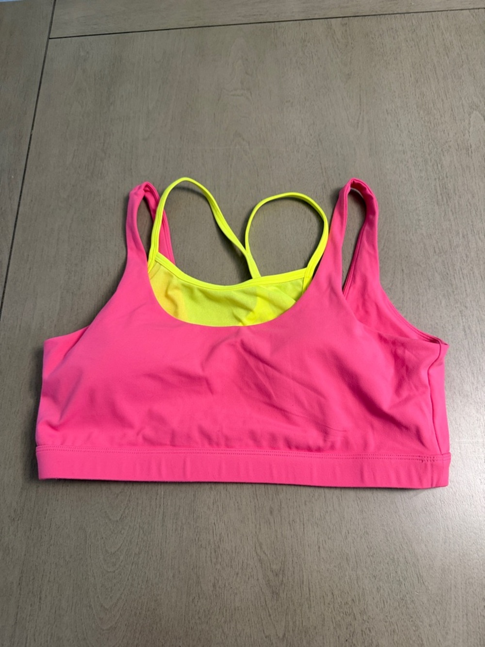Neon Pink Sports Bra with Yellow Lining - Lightweight Support